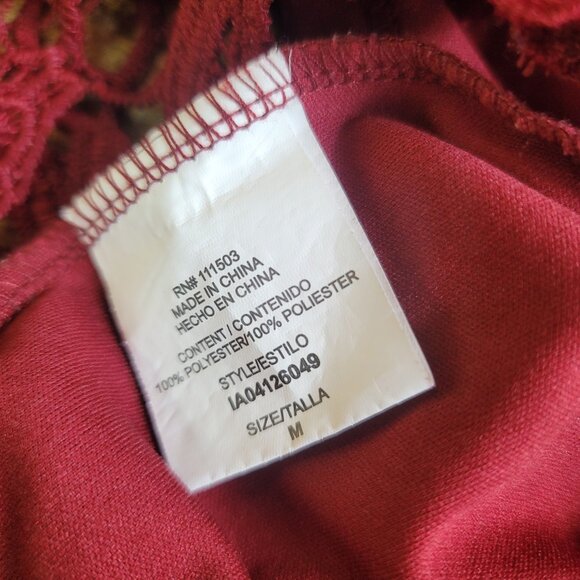 Meraki Red Wine Floral Lace Cut-Out Midi High Waisted Skirt- M - Picture 6 of 6